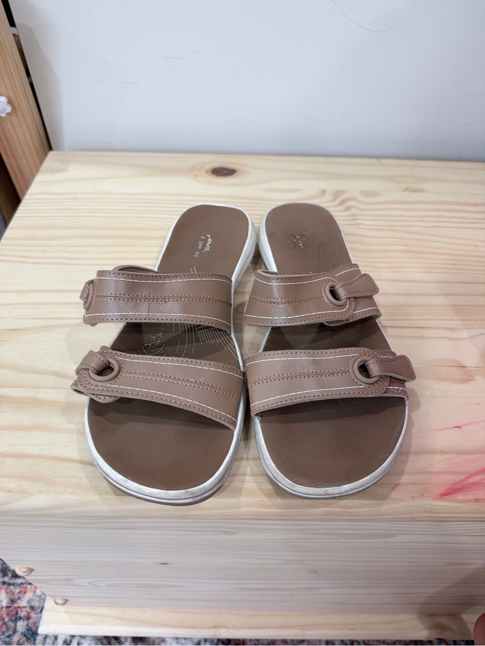 Clarks Tan Double-Strap Slide Sandals